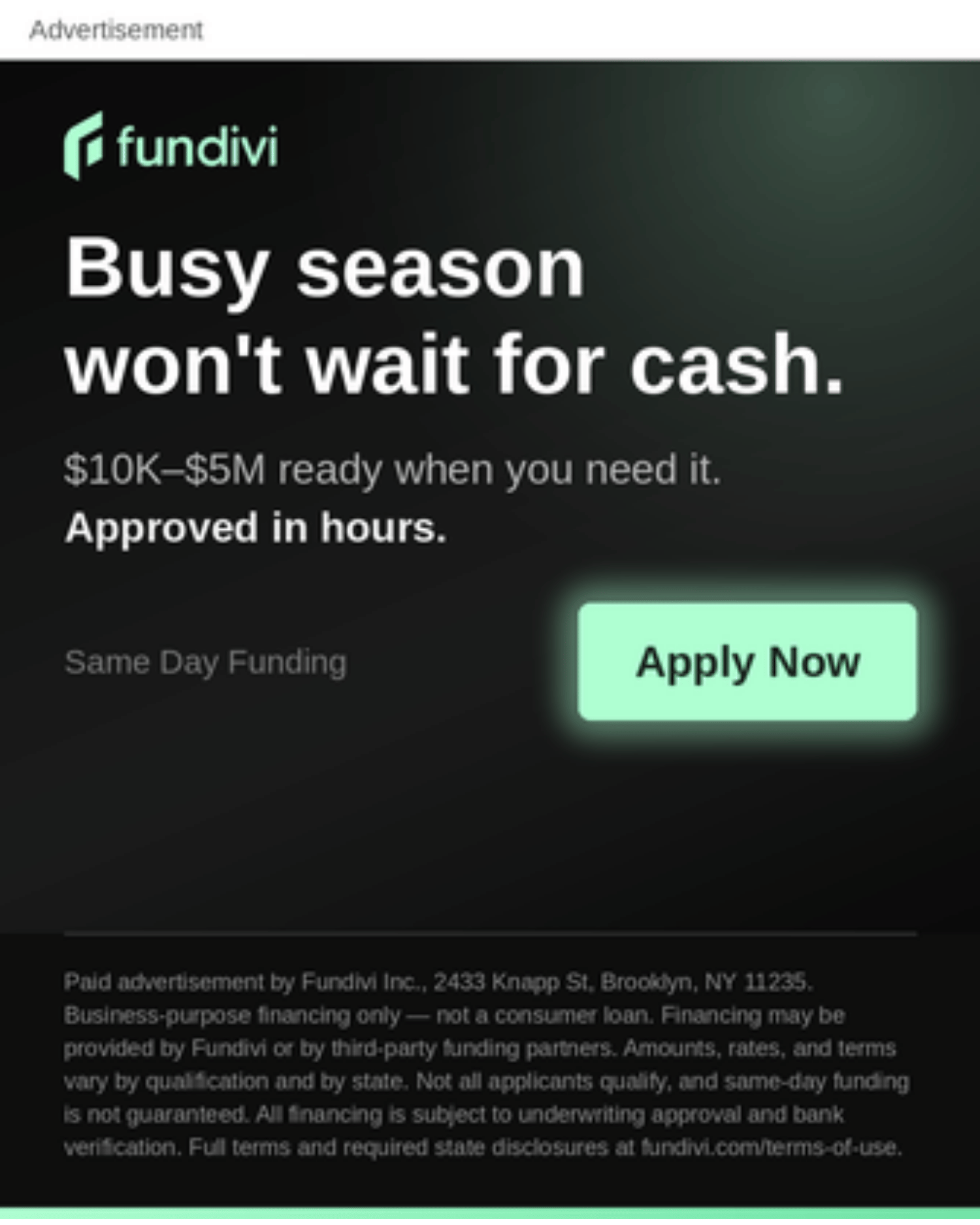 Same day business funding options